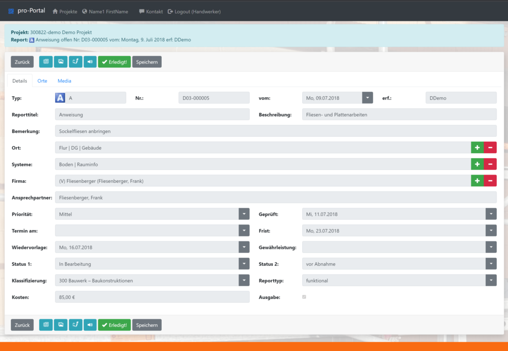 Baustellenmanagement-Software pro-Portal von Gripsware