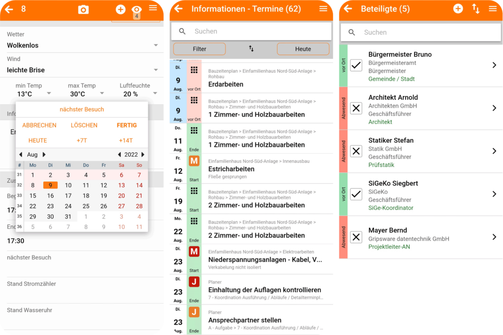 Bautagesbericht Vorlagen in der App von Gripsware