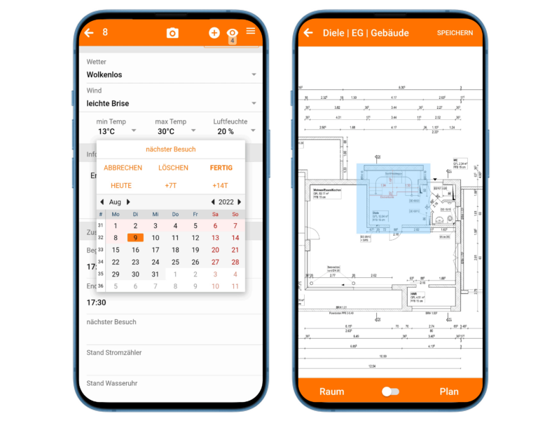 Digitales Bautagebuch mit Bautagesbericht-Vorlagen in der App von Gripsware